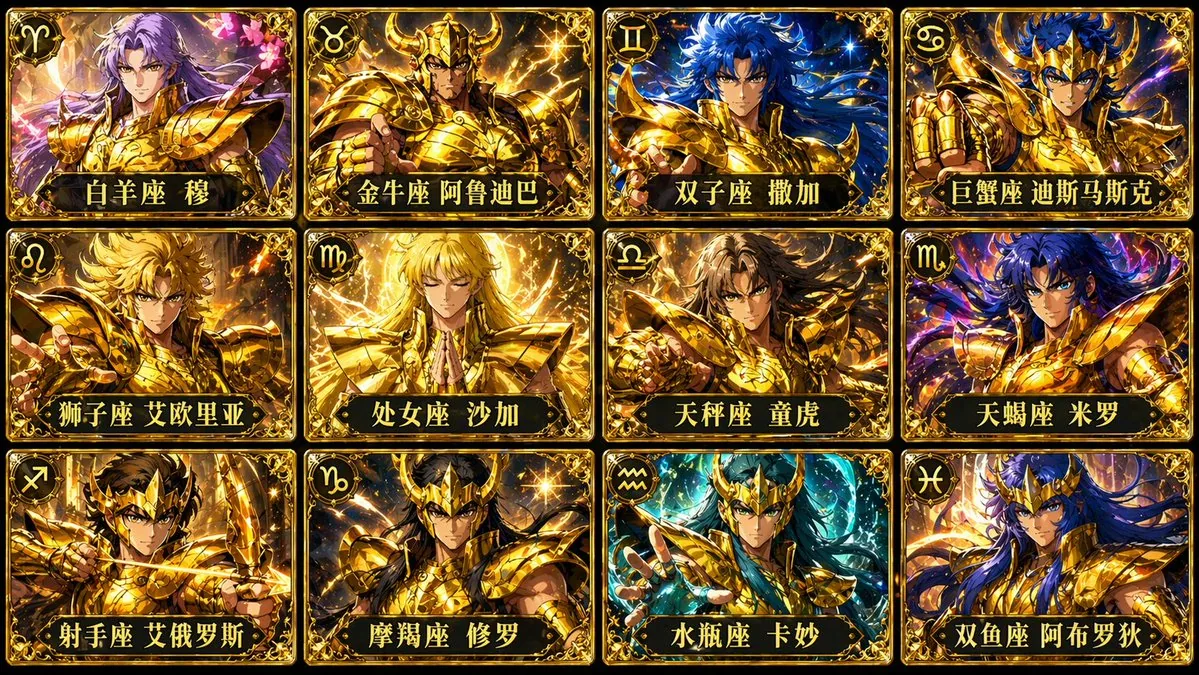 圣斗士星矢黄金圣斗士卡片网格