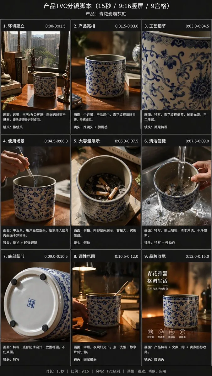 电商主图 - 九宫格产品 TVC 分镜