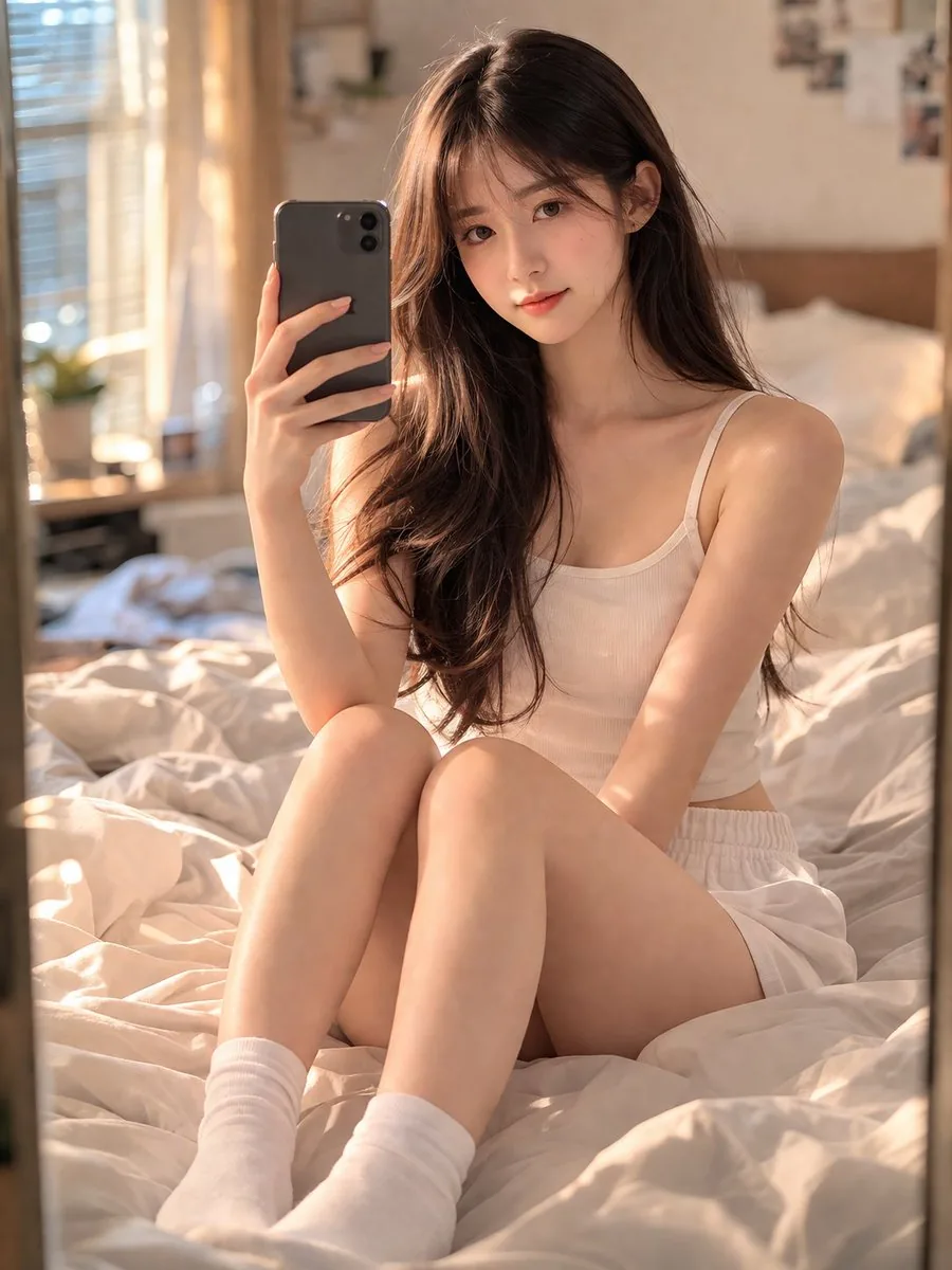 卧室镜前自拍人像