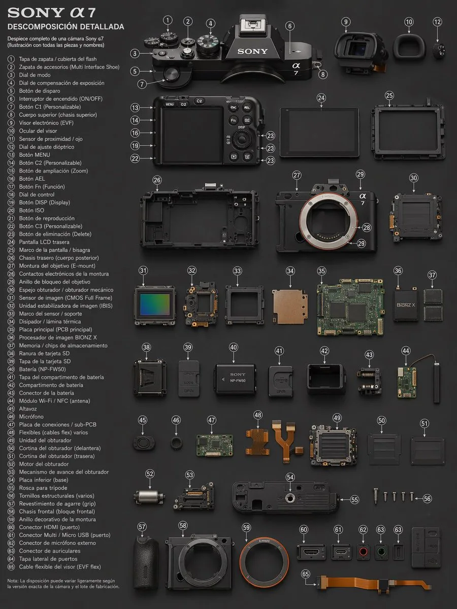 Sony A7 爆炸图拆解提示词