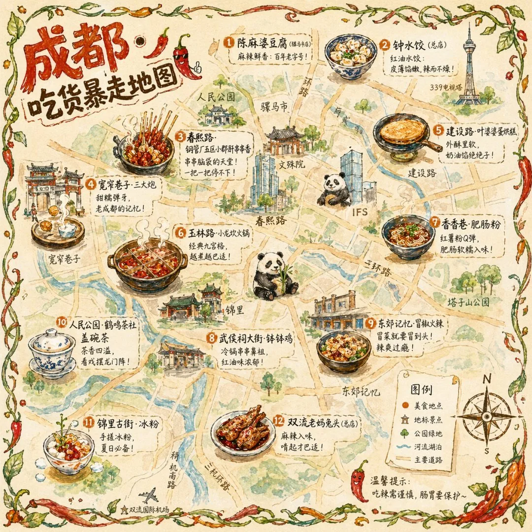 城市美食地图插画