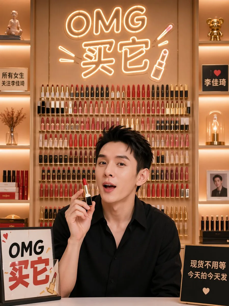 李佳琦口红直播背景